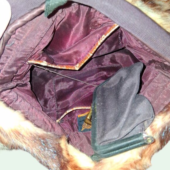 Vintage Fur Brown Beige Muff Purse Coinpurse Snap Closure Gorgeous - Picture 9 of 12